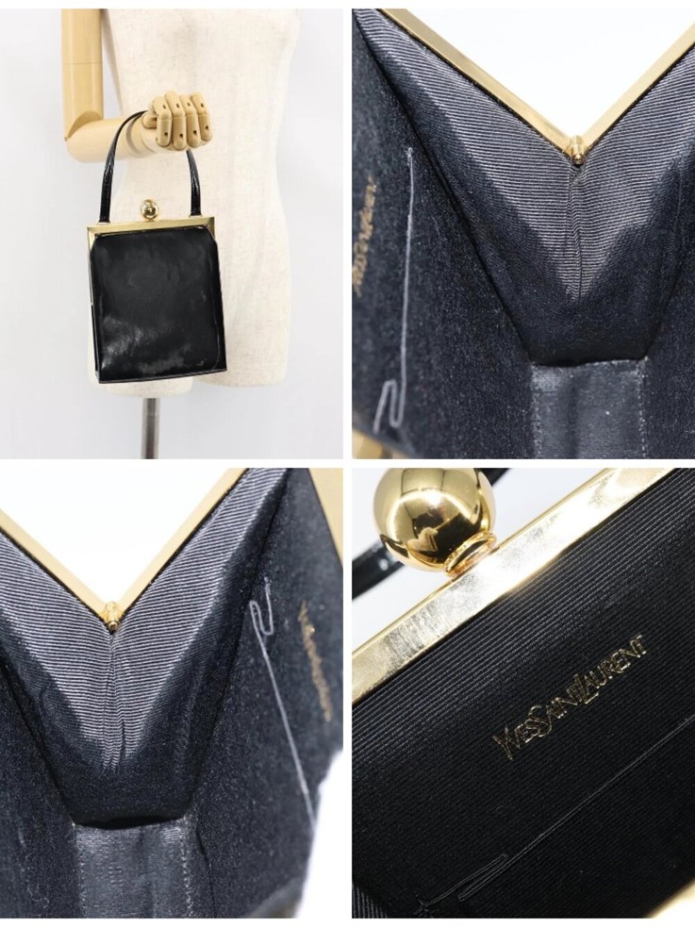 SAINT LAURENT Hand Bag Enamel Black Gold Auth - Picture 14 of 15